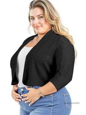 Plus Size Shrug Open Front 3/4 Sleeve Knit Bolero Cardigan